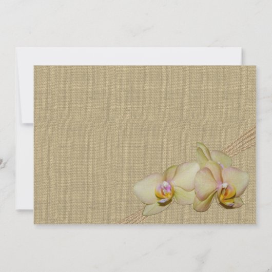 Tropische orchidee en burlap rustieke strand bruil kaart (Achterkant)