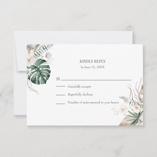 Tropische Orchidee en Monstera Bruiloft RSVP Kaart (Voorkant)