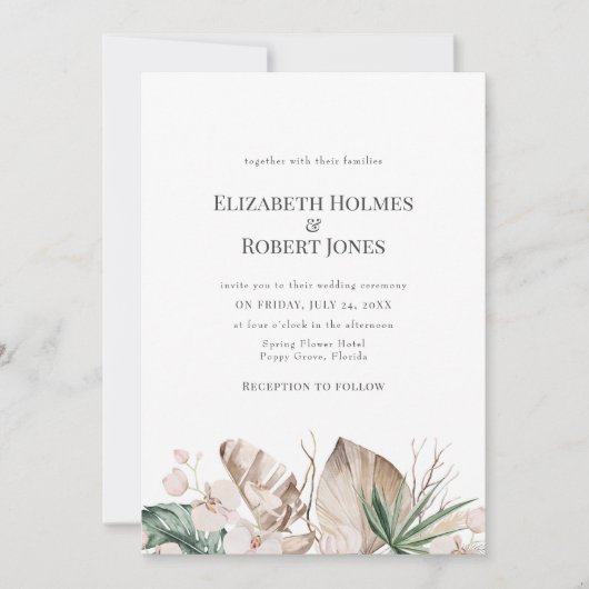 Tropische Orchidee en Monstera bruiloft uitnodigin Kaart (Voorkant)