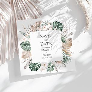 Tropische Orchidee en Monstera Save the Date Kaart