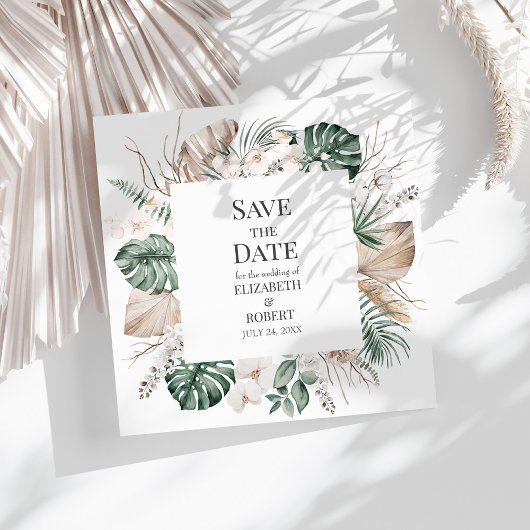 Tropische Orchidee en Monstera Save the Date Kaart