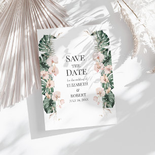 Tropische Orchidee en Monstera Save the Date Kaart