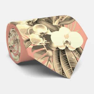 Tropische orchidee en palmblad perzik Hawaiiaanse  Stropdas