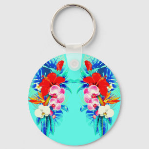 Tropische orchidee en palmbladeren Hawaiian floral Sleutelhanger
