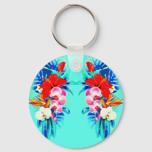 Tropische orchidee en palmbladeren Hawaiian floral Sleutelhanger (Voorkant)
