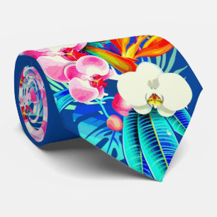 Tropische orchidee en palmbladeren Hawaiian floral Stropdas