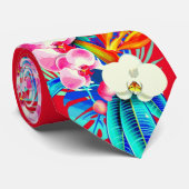 Tropische orchidee en palmbladeren Hawaiian floral Stropdas (Opgerold)