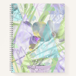 tropische orchidee- en palmbladeren notitieboek