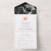 Tropische orchidee huwelijksbloem waterverf roze all in one uitnodiging (Binnen)