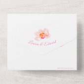 Tropische orchidee huwelijksbloem waterverf roze all in one uitnodiging (Achterkant)