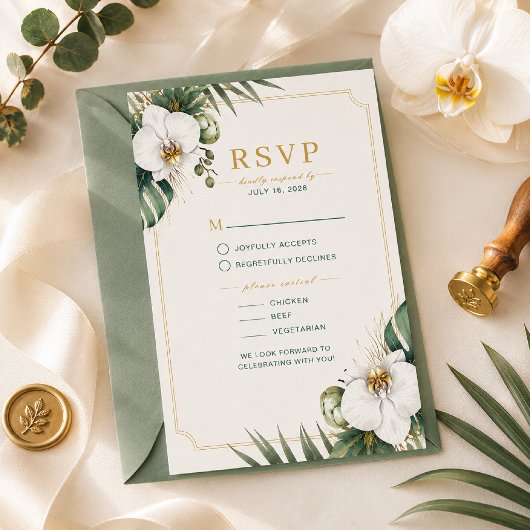 Tropische Orchidee Luxe Trouw RSVP Kaart