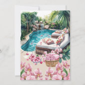 Tropische orchidee met Rattan stoelen | Poolfeest  Kaart (Achterkant)