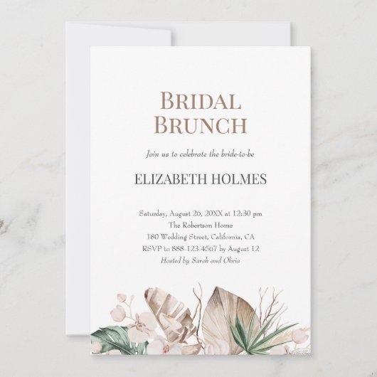 Tropische Orchidee Monstera Bruids Brunch Uitnodig Kaart (Voorkant)