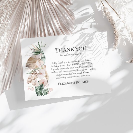 Tropische Orchidee & Monstera Bruidsborrel Bedankkaart