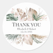 Tropische Orchidee Monstera Bruiloft Dank u Sticke Ronde Sticker (Voorkant)