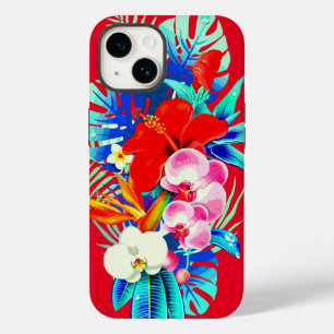 Tropische orchidee palmbloem Hawaiaanse bloem rood iPhone 14 Hoesje