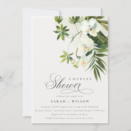 Tropische orchidee palmfauna Couples Shower Invite Bedankkaart (Voorkant)