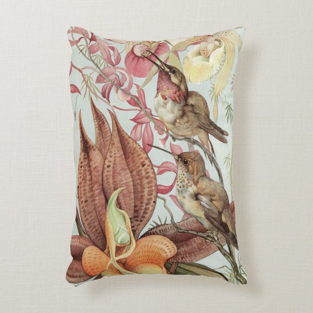  tropische orchideeën, bloemen en levende vogels accent kussen (Voorkant(Verticaal))