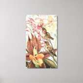 tropische orchideeën, bloemen en levende vogels canvas afdruk (Voorkant)