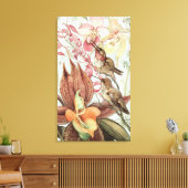  tropische orchideeën, bloemen en levende vogels canvas afdruk (Insitu (Woonkamer))
