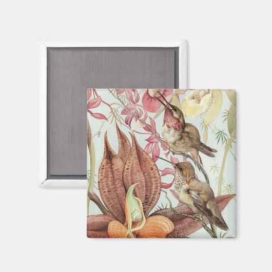  tropische orchideeën, bloemen en levende vogels magneet (Voorkant / Achterkant)