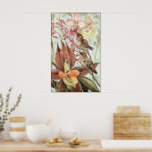 tropische orchideeën, bloemen en levende vogels poster (Keuken)