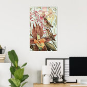 tropische orchideeën, bloemen en levende vogels poster (Thuiskantoor)