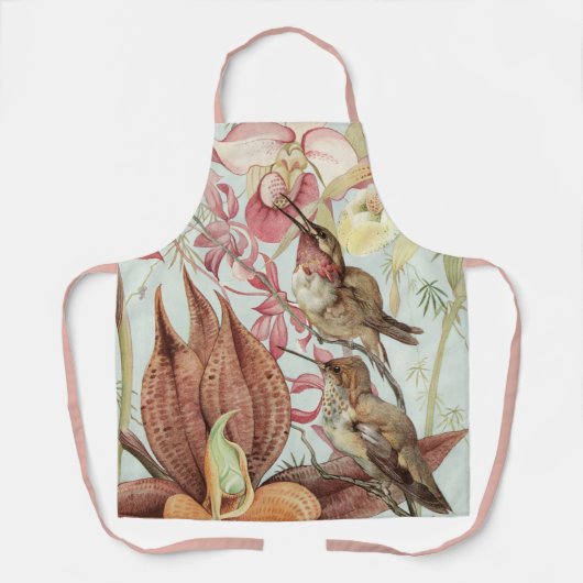 tropische orchideeën, bloemen en levende vogels schort (Voorkant)