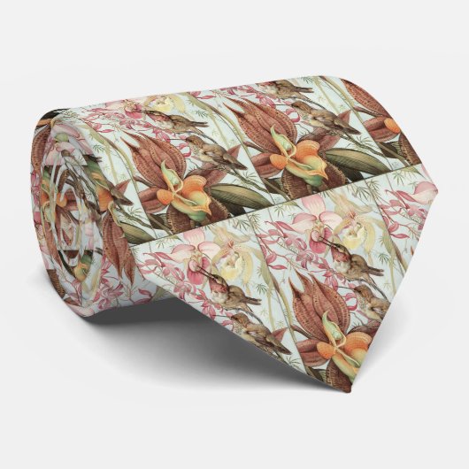 tropische orchideeën, bloemen en levende vogels stropdas (Opgerold)
