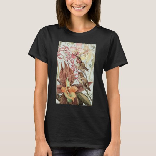tropische orchideeën, bloemen en levende vogels t-shirt (Voorkant)