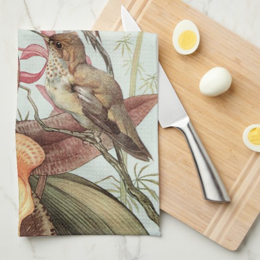  tropische orchideeën, bloemen en levende vogels theedoek (Quarter Fold)