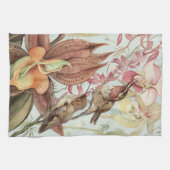  tropische orchideeën, bloemen en levende vogels theedoek (Horizontaal)