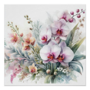 Tropische Orchideeën Bloemen Pastel Waterverf  Perfect Poster