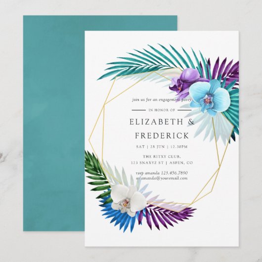 Tropische Orchideeën Geometrische Engagement Party Kaart (Voorkant / Achterkant)