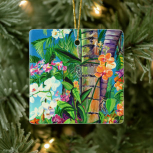 Tropische orchideeën met palmbomen keramisch sier ornament