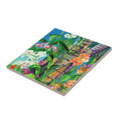 Tropische orchideeën met palmbomen keramische tege tegeltje (Zijkant)