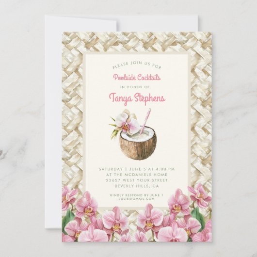 Tropische orchideeën met Pina Colada | poolparty Kaart (Voorkant)