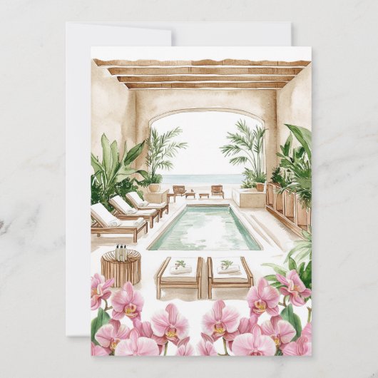 Tropische orchideeën met Pina Colada | poolparty Kaart (Achterkant)