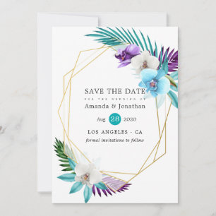 Tropische Orchideeën Strand Bruiloft Geometrisch Save The Date