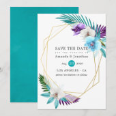 Tropische orchideeën strand bruiloft geometrisch save the date (Voorkant / Achterkant)