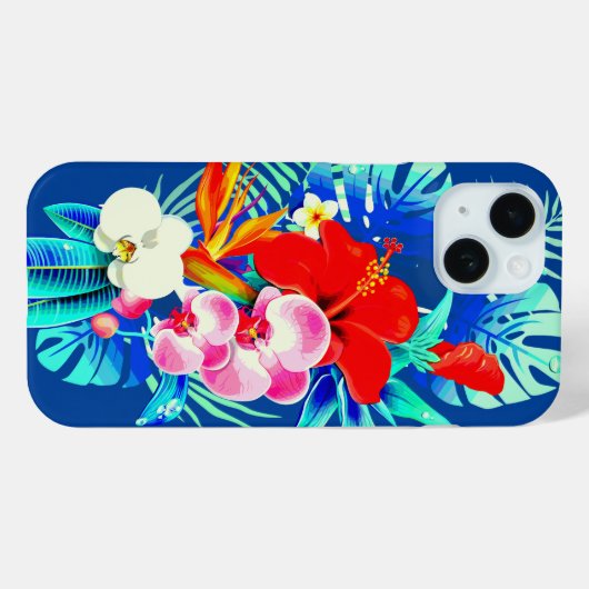 Tropische orchideeënpalmbladeren blauw Hawaiiaans  Case-Mate iPhone Case (Achterkant (horizontaal))