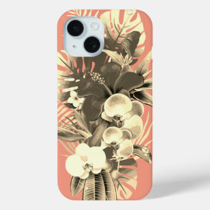 Tropische orchideeënpalmbladeren Perzik Hawaïaans  iPhone 15 Case