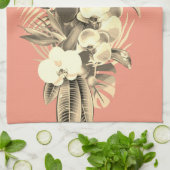 Tropische orchideeënpalmbladeren Perzik Hawaïaans Theedoek (Gevouwen)