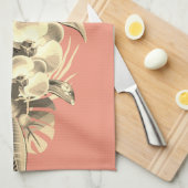 Tropische orchideeënpalmbladeren Perzik Hawaïaans Theedoek (Quarter Fold)