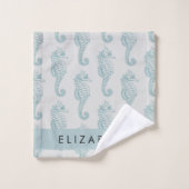 Tropische paarden, zeepaardpatroon, Jouw naam Bad Handdoek (Wasdoekje)