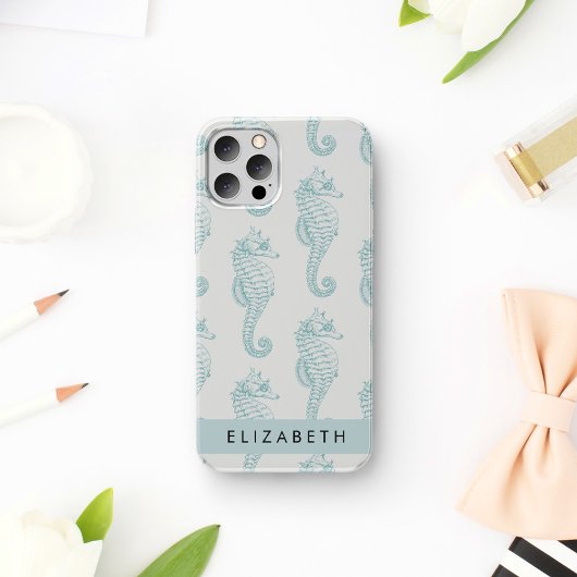 Tropische paarden, zeepaardpatroon, Jouw naam Case-Mate iPhone Case
