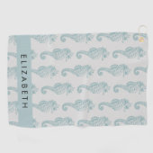 Tropische paarden, zeepaardpatroon, Jouw naam Golfhanddoek (Horizontaal)