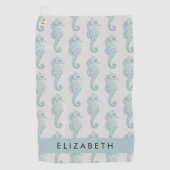 Tropische paarden, zeepaardpatroon, Jouw naam Golfhanddoek (Voorkant)