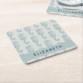 Tropische paarden, zeepaardpatroon, Jouw naam Kartonnen Onderzetters (Schuin)