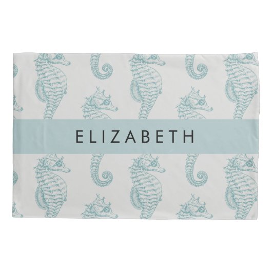 Tropische paarden, zeepaardpatroon, Jouw naam Kussensloop (Achterkant)